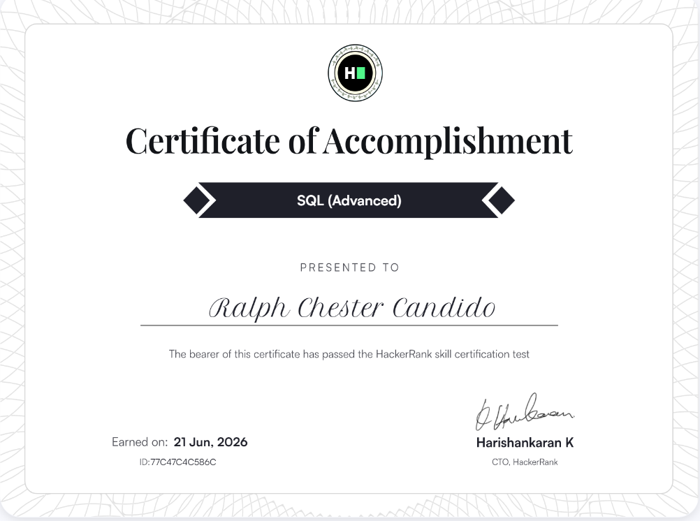 Advanced SQL Certificate